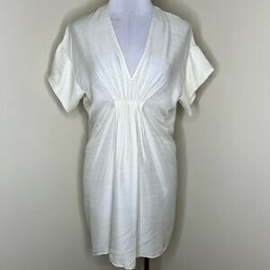 Katia Giannini Shift Dress XS Cream Silk Blend V-Neck Pintuck Mini Designer New